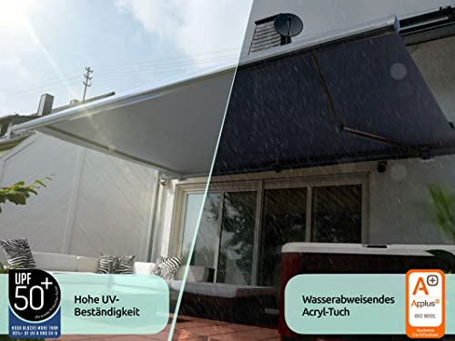 Prime Tech Elektrische Vollkassettenmarkise Kassettenmarkise Gelenkarmmarkise Sonnenmarkise Markise - 400 x 300 cm | Rahmen anthrazit | Tuch anthrazit-grau – DIVERSE Größen