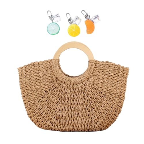 Straw Handbags For Women 2025 Hand-woven Round Handle Ring Tote Retro Summer Beach Rattan Bag