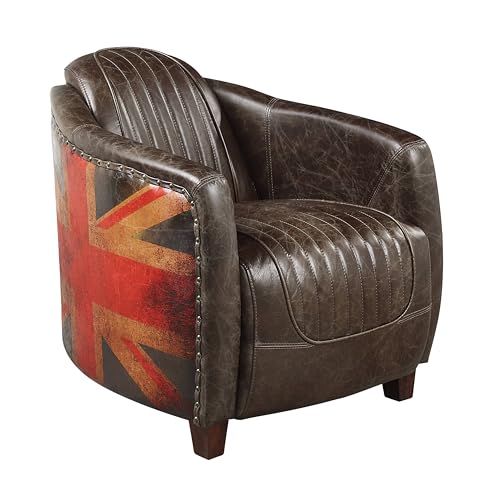 Image of Acme Brancaster Top Grain Leather Upholstered Chair, Antique Slate