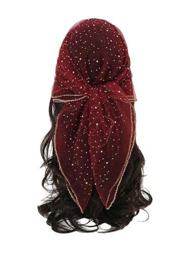 WDIRARA Women's Sequin Mesh Sheer Square Head Scarf Bandana Hair Scarf Wraps2