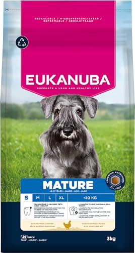 Eukanuba Hundefutter Trocken mit frischem Huhn für kleine Rassen, Premium Trockenfutter für reife Hunde, 3 kg