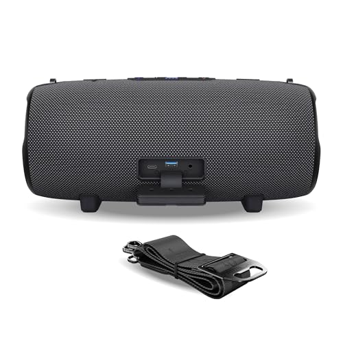 Image of TREBLAB Loud Portable Wireless Bluetooth Speaker, 60W Deep Bass, IPX7 Waterproof Outdoor Speaker, 20H Rechargeable Battery, Built-in Powerbank, TWS Stereo Pairing, Mic, USB-C, Carrying Strap - HD-Max