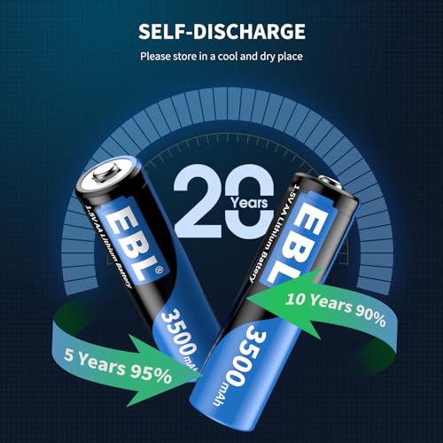 image for EBL AA Lithium Batteries 3500mAh, AA 1.5V Super Longest Lasting Non-Re