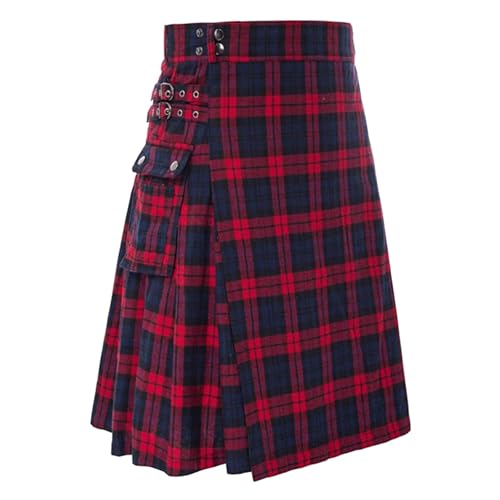 Falda escocesa tradicional escocesa escocesa para mujer y hombre, falda escocesa utilitaria para bodas, estilo gótico, punk, festival escocés, rosso, XXL