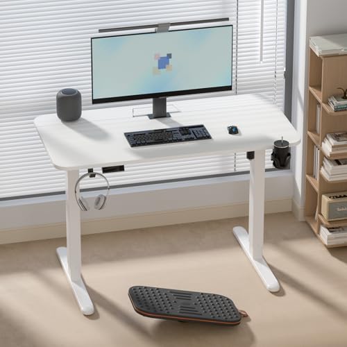 Image of Electric Standing Desk with Cable Management Tray,55x24 Inch Adjustable Height Sit Stand Desk,with Memory Presets & Anti-Collision Computer Desk,for Office,Home,White Top&White Frame