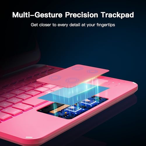 Image of RAYMCRAFT Keyboard Case for iPad mini 7 (A17 Pro, 2024) & Mini 6 (2021) 8.3-inch, 360 Rotatable, 7 Color Backlit, Multi-Touch Trackpad, Wireless Keyboard for iPad mini 7th /6th Generation, Hot Pink