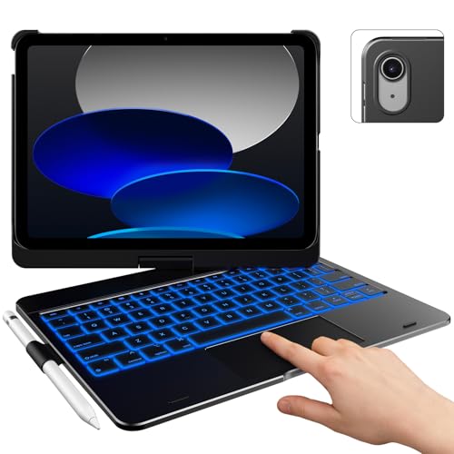 typecase Touch iPad 11th 10th Generation Case with Keyboard (11" 2025, A16 & 10.9" 2022) – 360° Rotatable, 11-Color Backlit, Multi-Touch Trackpad, Pencil Holder, Thin & Light – Black