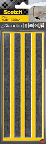 Scotch 0 Ultra Resistant Felt Pads SP87A38, Adhesive, 208 x 15 mm, Pack of 4, White, Grey