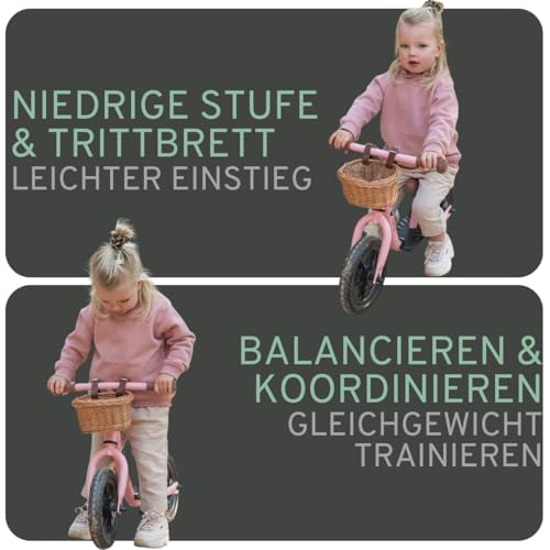 Bandits & Angels Laufrad aus Metall mit Weidenkorb ab 2 Jahren – Lauflernrad – Verstellbarer Sattel 29 bis 39 cm – für Jungen und Mädchen – niedriger Einstieg mit Trittbrett – Bild 8