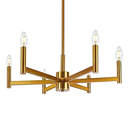 Top Brands Wellmet Gold Chandelier Dining Room 26 inch, Modern Sputnik Chandelier 6 Light, Hanging Pendant Lighting Mid Century Ceiling Light Fixture for Kitchen Island Living Room Bedroom