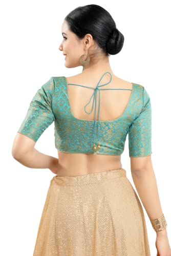 Image of Vamas Women's Brocade & Georgette Padded Self Design Half Sleeve Readymade Saree Blouse (X-1126.ELB)