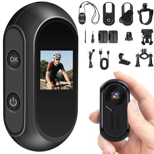 Pudet Luo Mini Camara Deportiva, 160 Minutos de Grabación Camara Moto 360, 1080P HD y 120° Gran Angular Dashcam Moto con Visión Nocturna Automática