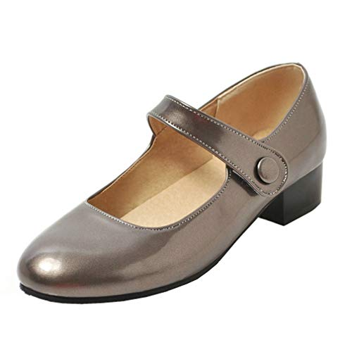 LUXMAX Womens Patent Leather Mary Janes Low Heeled Pumps Uniform Dress Shoes2