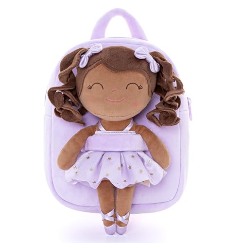 Image of Gloveleya Toddler Backpack Baby Ballerina Girl Gifts Plush Curly Hair Ballet Backpack - Black Purple 9 inches