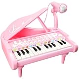 Love&Mini Pink Piano Toys for 1+Years Old Girls First Birthday Gifts Toddler Piano Music Toy Instruments with 24 Keys and Microphone