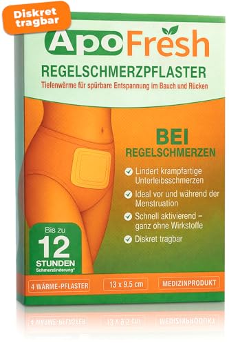 ApoFresh 4er Pack Wärmepflaster Periode gegen Schmerzen Regelschmerz Unterleib Pflaster wohltuende Wärme Schmerzlinderung Krämpfen 12h Menstruation Wärmepads Rücken extra stark Regelschmerzpflaster