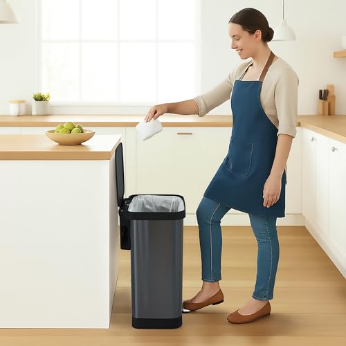 Glad Stainless Steel Trash Can with Clorox Odor Protection, 13 Gal, Pewter | Large Metal Kitchen Garbage Bin with Soft Close Lid, Garbage Bag Rings, Step On Foot Pedal and Waste Bag Roll - image 9