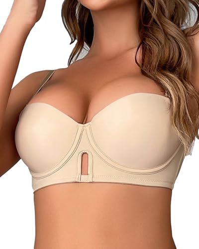Push up Strapless Bra Comfortable Padded Demi Underwire Convertible Straps T-Shirt Multiway3