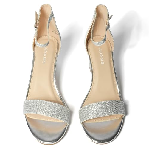 Image of J. Adams Daisy Heeled Sandals - Ankle Strap Low Block, Open Toe Dress Pumps, Chunky Heels - Dressy Shoes for Women - Bridal, Wedding, Summer Sandals