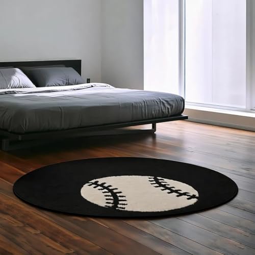 Image of Modern Shaggy Round Rug | Ultra-Soft Plush Circle Carpet for Living Room, Bedroom, Nursery | Fuzzy, Fluffy Area Rug with Non-Slip Base Black Double Ball 7x7 feet