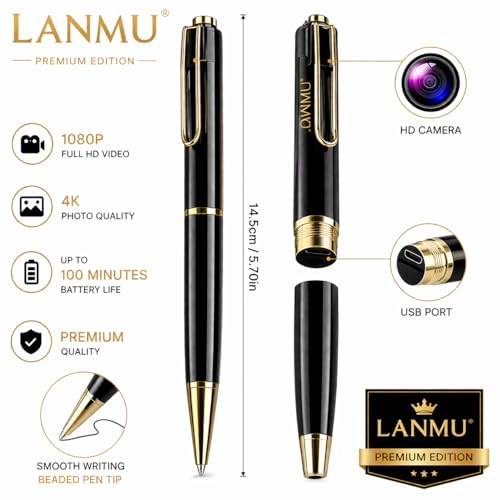 Image of LANMU 2026 Model Ultra-Micro 4K Full HD Spy Pen Camera I Hidden Security Camera with Audio & Video Recording, Long Battery Backup up to 100mins, Supports Micro SD
