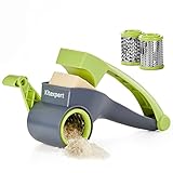 KITEXPERT Cheese Grater with Handle, Parmesan Cheese Grater with 2 Stainless Steel Drums, Rotary Cheese Graters Handheld for Grating and Shredding Hard Cheese, Chocolate