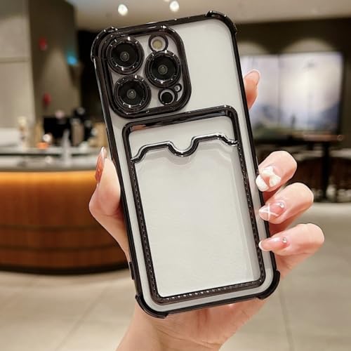 Coque portefeuille transparente avec porte-carte pour iPhone 11 Pro chic noir