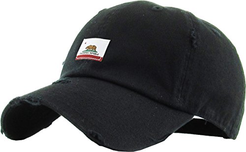 KBSV-048 BLK California Republic Flag Dad Hat Baseball Cap Polo Style Adjustable