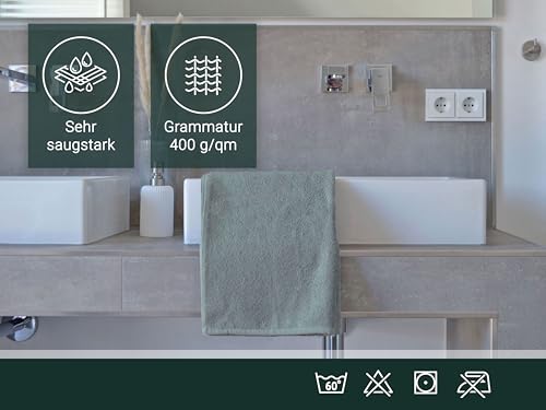 Foto von ZOLLNER 6er Set Handtücher in 50x100 cm - saugstarke und weiche Badetücher in hellgrau - mit praktischem Aufhänger - waschbar bis 60°C - Baumwolle - Hotelqualität