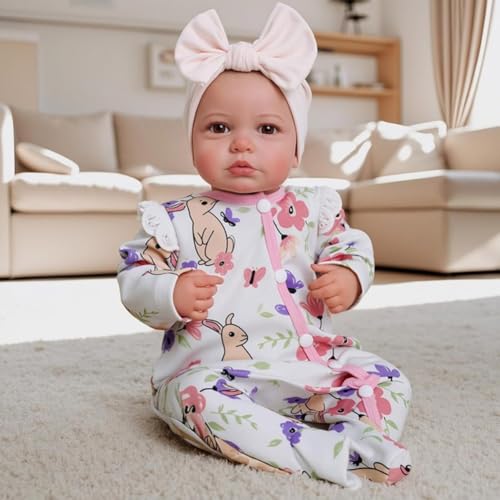 Lonian Reborn Puppen 19 Zoll Reborn Puppen Realistische Neugeborene Babypuppen Weicher Körper Poseable Voll Vinyl Körper Mädchen wie EIN lebhaftes Baby mit Fütterungskit für Kinder (Hazel) – Bild 6