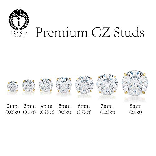 14K Gold Round Solitaire Cubic Zirconia CZ Stud Earrings in Yellow OR White 0.1-2.0 carat4