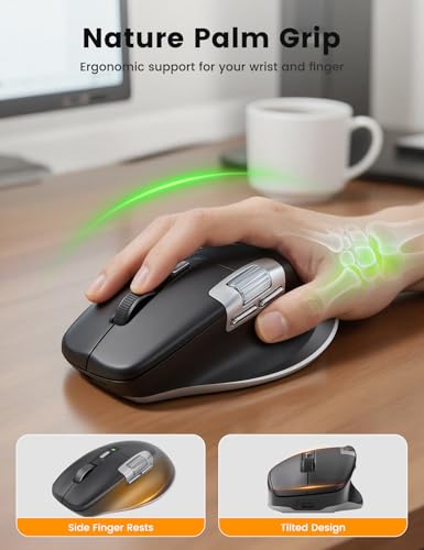 Image of SABLUTE Wireless Mouse for Laptop (2.4G+2BT+Wired),Ergonomic Optical Mice | 800mAH Rechargeable, Ultra-Fast Scrolling, Side Scroll, Quiet Clicks, 8K DPI, 5 Programmable Buttons, Work with Win /Mac- MAM6