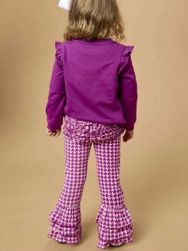 Image of RuffleButts Baby Girls Stretchy Flare - Ruffle Pants | 95% Cotton 5% Spandex, Breathable Fabric, Elastic Waistband, Relaxed Fit, Pleated Front, Long Length, Infant Apparel