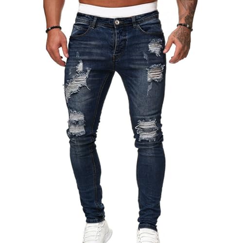 Men's Slim-fit Jeans with Elastic Holes and Pockets Y2k Hip-hop Pencil Pants with Skinny Pants2