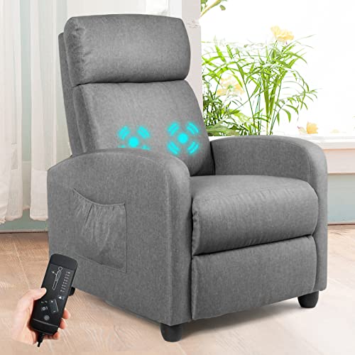 Recliner Chair With Massage Function For Living Room, Fabric Lazy Boy Recliner With Remote Control, Side Pocket, Reclining Chair For Small Spaces (Grey) #TOP7