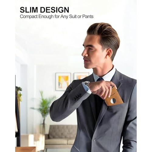 Genuine Leather Wallet for Men Slim Trifold AirTag Holder RFID Blocking 2 ID Windows Pop Up Card Holder Cash Slot Coin Pocket Gift (Brown)2