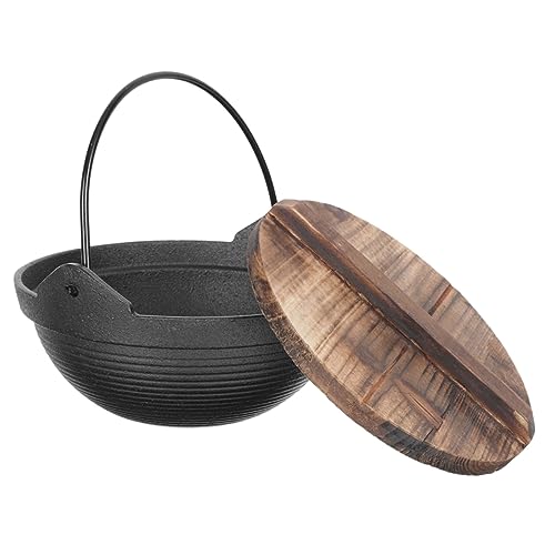 SUPVOX Cast Iron Hanging Pot Cooking Pot Camping Cookware Steel Enamel Large Pan with Lid and Outdoors Outdoor Camping Hanging Cooking Utensil Japanese Iron