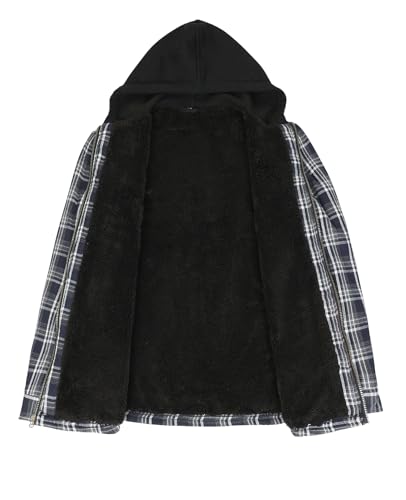 Image of ZENTHACE Men's Sherpa Lined Full Zip Hooded Plaid Shirt Jacket