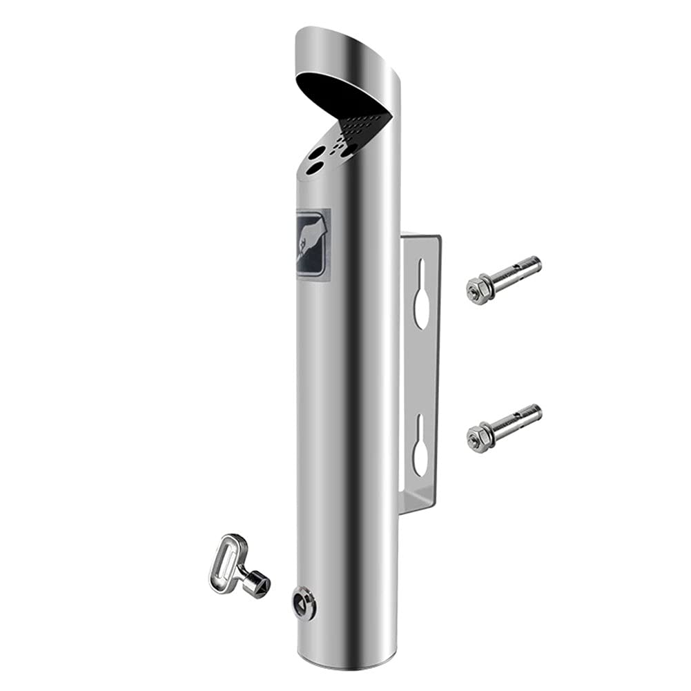 Lockable Wall Mounted Ashtray - Stainless Steel Cigarette Butt Receptacle, Rustproof Metal Ash Bin for Outdoor Use