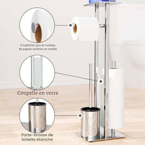Porte-papier WC inox + brosse avec étagère susswiff