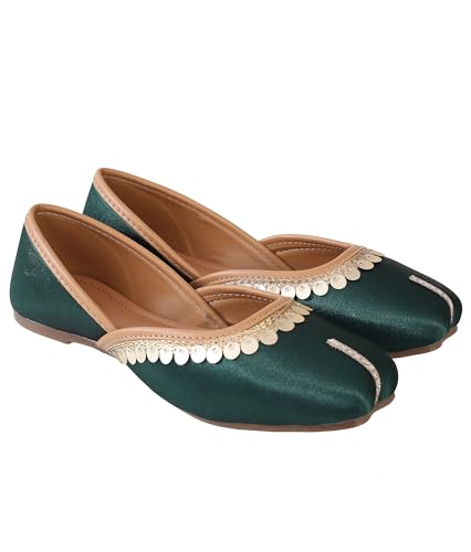 Image of Pluxh Women's Ethnic Jutti Shoes | Shiny Finish Mojari with Sequin Border | Soft Cushioned Slip-On Flats for Casual