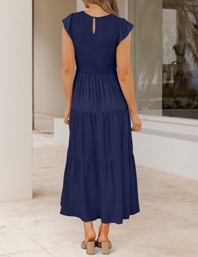 Image of ZESICA Women's 2026 Summer Casual Flutter Short Sleeve Smocked Midi Dress
