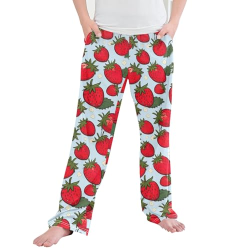 Strawberry Long Pajama Pants Elastic Waist PJ Bottoms with Pockets S A112248