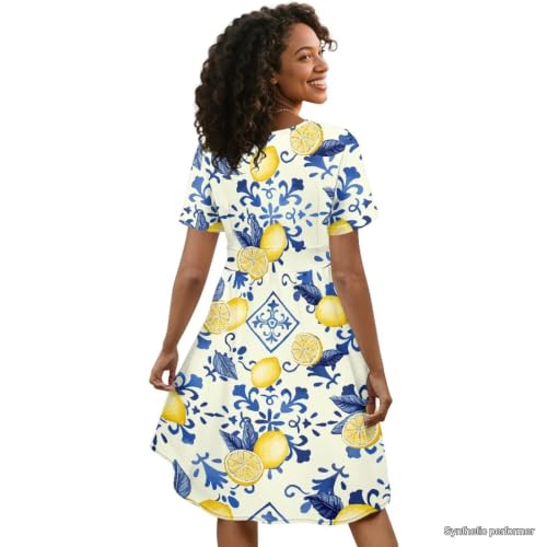 Image of Women's Summer Dresses Short Sleeve Formal Dresses with Pockets | Lightweight polyester fabric delivers cool airflow during hot summer outdoor activities