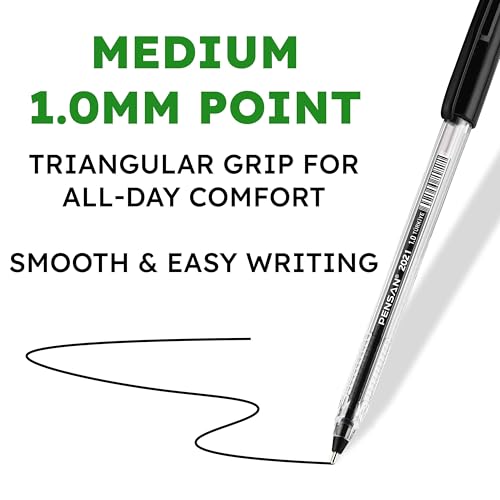Image of PENSAN Black Ballpoint Pens,1.0 mm Medium Point, Black Pens, Ergonomic Triangle Grip, 50-Count Pack of Bulk Pens