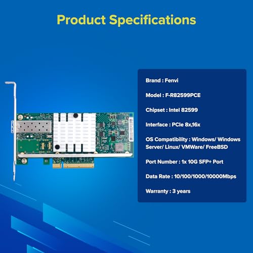 Image of F-R82599PCE PCIe 10G SFP+ Ethernet Adapter, Intel 82599, 1x SFP+ Port, LED Indicators, Works with Windows /Linux /VMware /Freebsd, Standard & Low-Profile Brackets | 3-Year Warranty