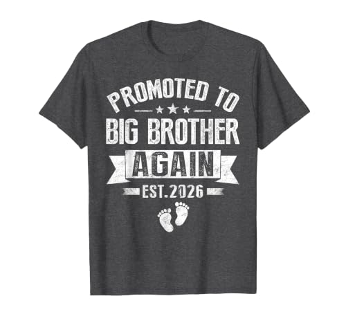 Promoted to Big Brother Again Est 2026 Announcement T-Shirt, Men, Dark Heather Grey, Small