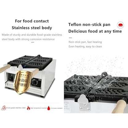 MFYDPP 1500 W Waffeleisen, 3-teiliges Waffeleisen mit Wabenstruktur, quadratisches Waffeleisen mit Temperatur- und Zeitregelung für Bäckereien, Snackbars und Familien – Bild 8