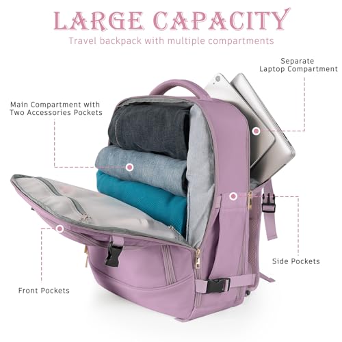 Image of Rinlist Carry on Backpack, Flight-approved Backpack for Traveling, 40L Personal Item Travel Backpack, Purple