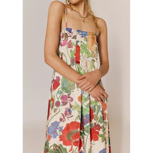 Women Boho Floral Maxi Dress Backless Spaghetti Strap A-Line Flowy Summer Vacation Long Dress3